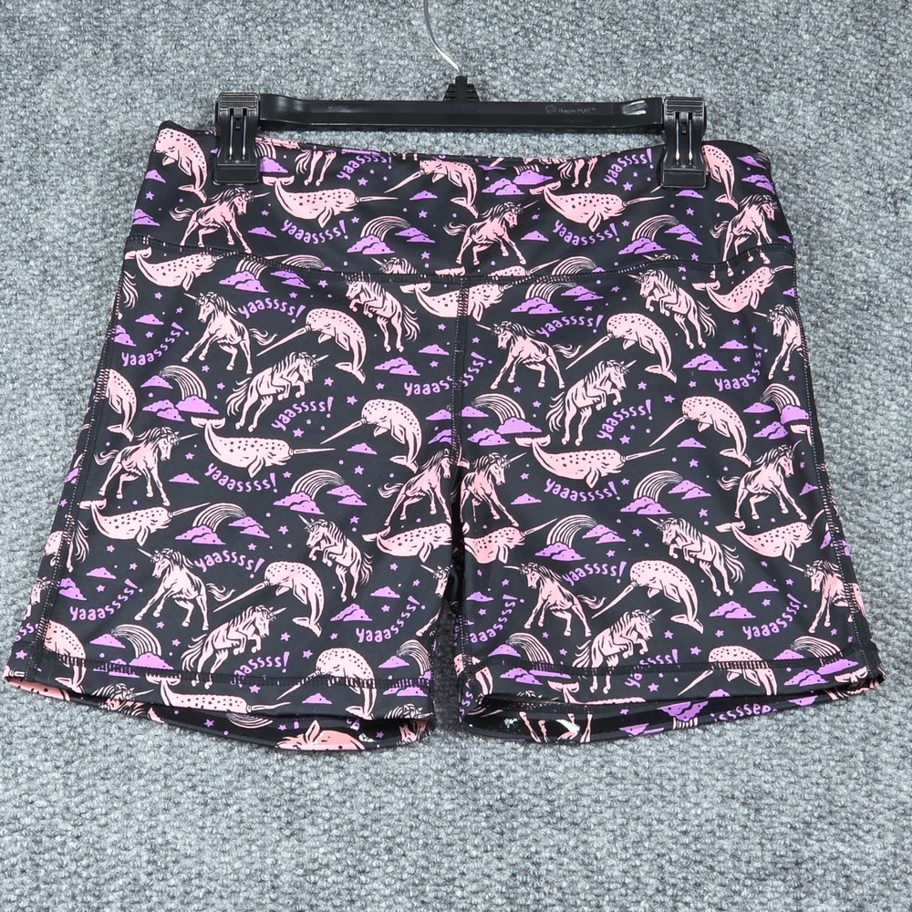 IAB MFG‎ Unicorn Narwhal Athletic Shorts Womens XL Black Pink Workout Bike